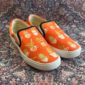 Bucket Feet Orange Plant Print Slip-On Sneakers